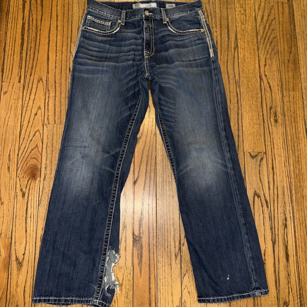 BKE Jake Denim Blue Jeans Mens 34R Straight Leg Dark Wash Lite *Read*